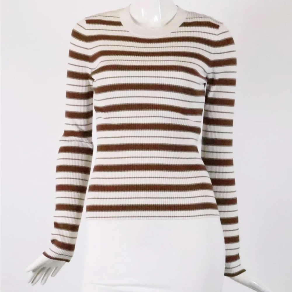 Frame Brown and White Striped Long Sleeve Top
